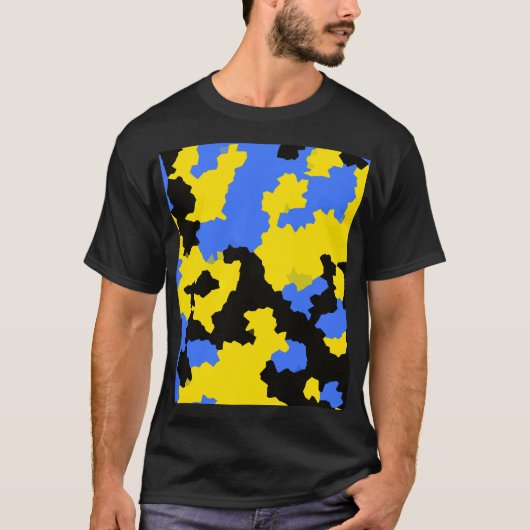 Modern Abstract geel blauw zwart patroonontwerp T-shirt (Voorkant)