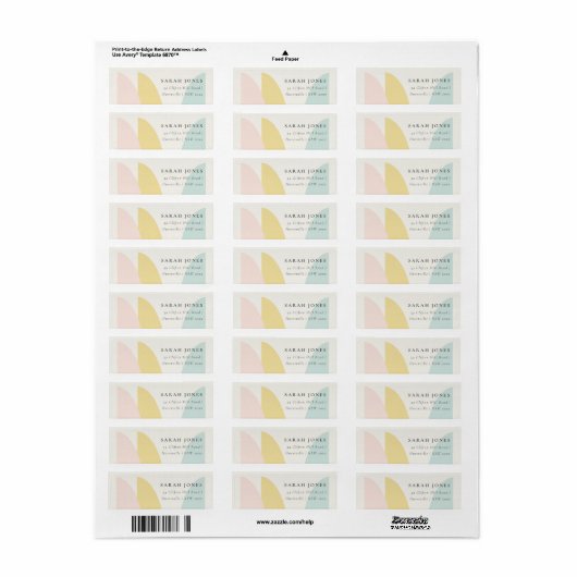 Modern Abstract Geel Blush Aqua Blue Address Etiket (Full Sheet)