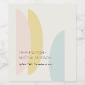 Modern Abstract Geel Blush Aqua Blue Wedding Wijn Etiket (Enkel label)