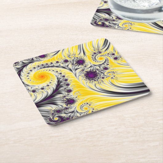 Modern Abstract geel fractal Kartonnen Onderzetters (Schuin)