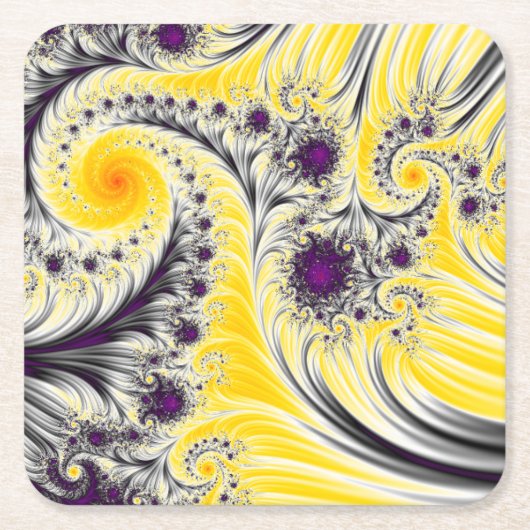 Modern Abstract geel fractal Kartonnen Onderzetters (Voorkant)