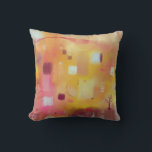 Modern Abstract geel Kussen<br><div class="desc">Een hedendaagse moderne abstracte waterverf schilderij in warme kleuren. Geel,  roze,  oranje en crème. Originele kunst van Nic Squirrell.</div>