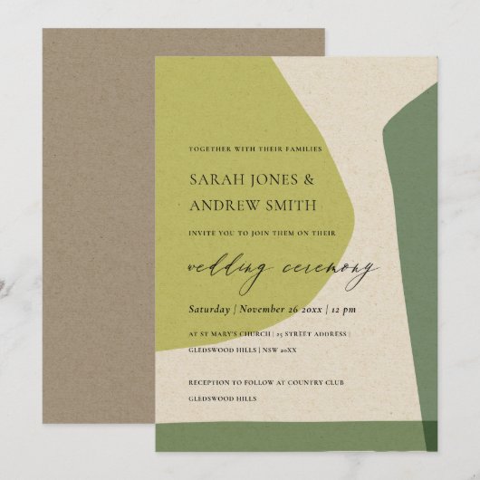 MODERN ABSTRACT GEEL LIMME GROENE KUNSTMATIGE WEDI KAART (Voorkant / Achterkant)