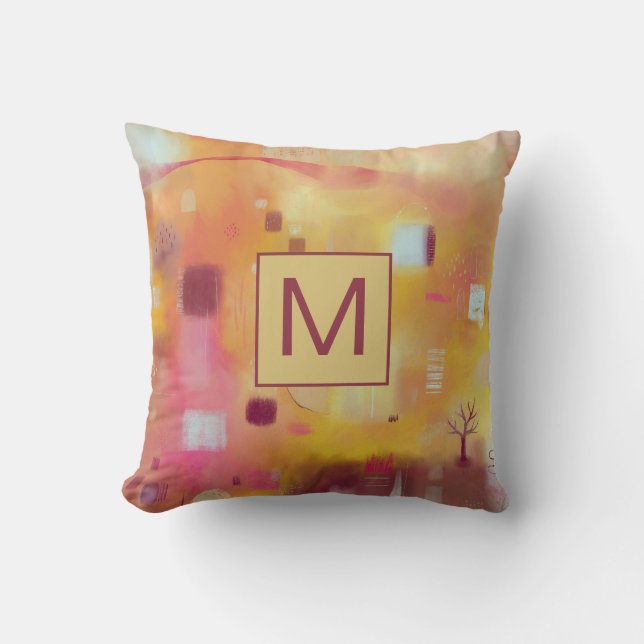 Modern Abstract geel monogram Kussen (Voorkant)