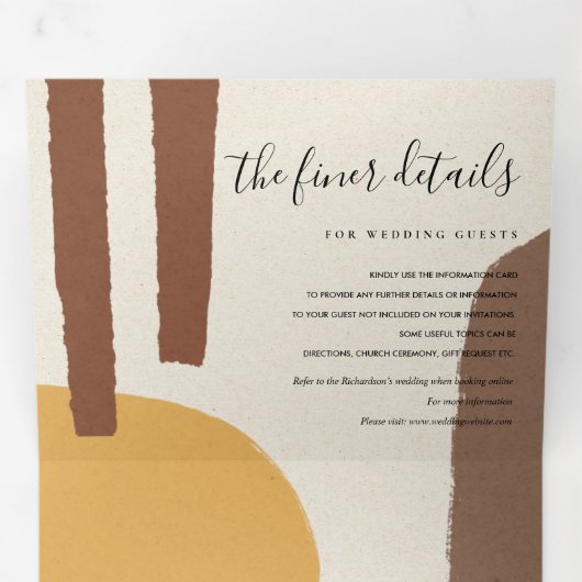 MODERN ABSTRACT GEEL ORANJE KUNSTMATIGE WEDING T DRIELUIK UITNODIGING (Binnenzijde eerst)