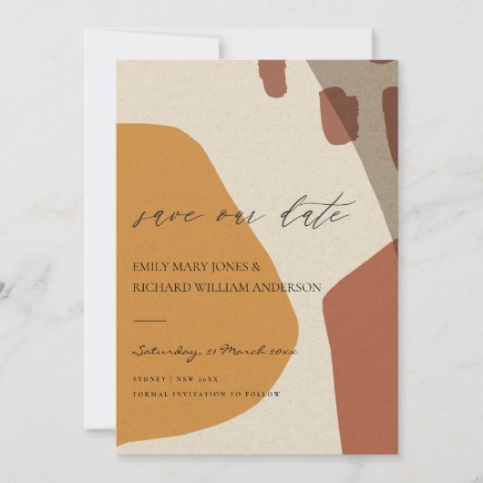 MODERN ABSTRACT GEEL TERRACOTTA ARTISTIEK ART SAVE THE DATE (Voorkant)