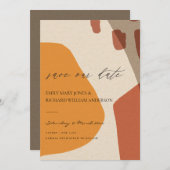 MODERN ABSTRACT GEEL TERRACOTTA ARTISTIEK ART SAVE THE DATE (Voorkant / Achterkant)
