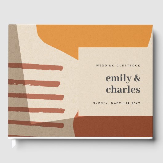 MODERN ABSTRACT GEEL TERRACOTTA ARTISTISCH WEDING GASTENBOEK (Voorkant)