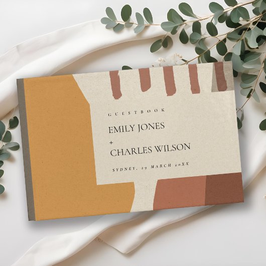 MODERN ABSTRACT GEEL TERRACOTTA ARTISTISCH WEDING GASTENBOEK