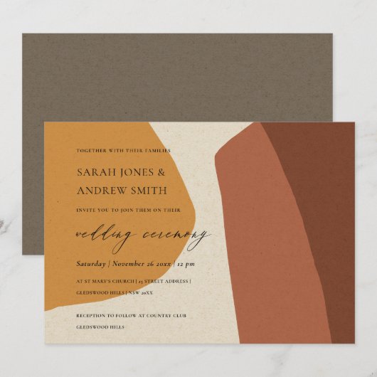 MODERN ABSTRACT GEEL TERRACOTTA ARTISTISCH WEDING KAART (Voorkant / Achterkant)