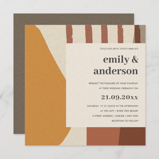 MODERN ABSTRACT GEEL TERRACOTTA ARTISTISCH WEDING KAART (Voorkant / Achterkant)