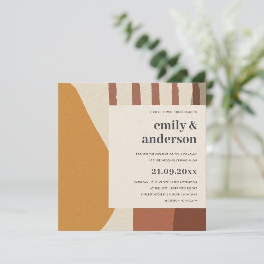 MODERN ABSTRACT GEEL TERRACOTTA ARTISTISCH WEDING KAART (Staand voorkant)