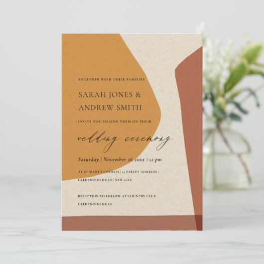 MODERN ABSTRACT GEEL TERRACOTTA ARTISTISCH WEDING KAART (Staand voorkant)