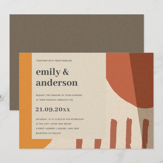 MODERN ABSTRACT GEEL TERRACOTTA ARTISTISCH WEDING KAART (Voorkant / Achterkant)