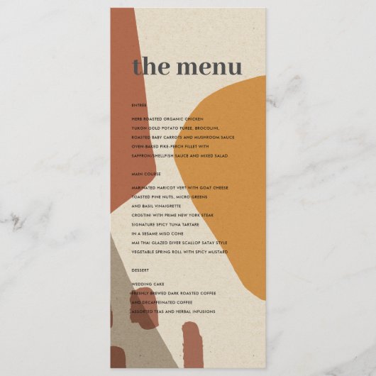 MODERN ABSTRACT GEEL TERRACOTTA ARTISTISCH WEDING MENU (Voorkant)