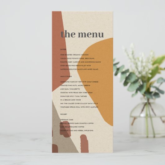 MODERN ABSTRACT GEEL TERRACOTTA ARTISTISCH WEDING MENU (Staand voorkant)