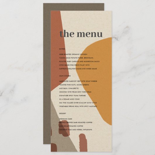 MODERN ABSTRACT GEEL TERRACOTTA ARTISTISCH WEDING MENU (Voorkant / Achterkant)