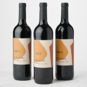 MODERN ABSTRACT GEEL TERRACOTTA ARTISTISCH WEDING WIJN ETIKET (Flessen)