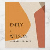 MODERN ABSTRACT GEEL TERRACOTTA ARTISTISCH WEDING WIJN ETIKET (Enkel label)