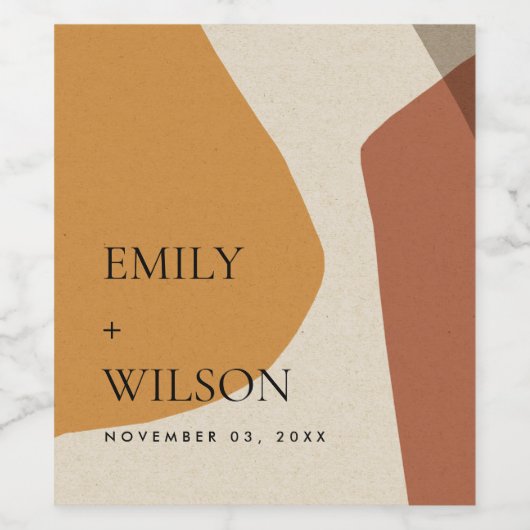 MODERN ABSTRACT GEEL TERRACOTTA ARTISTISCH WEDING WIJN ETIKET (Enkel label)