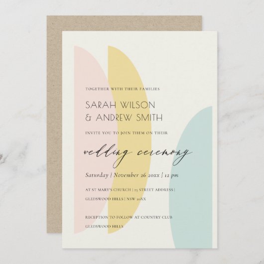 MODERN ABSTRACT GEEL WISSELKOOL, WEDDING AQUA BEDANKKAART (Voorkant / Achterkant)