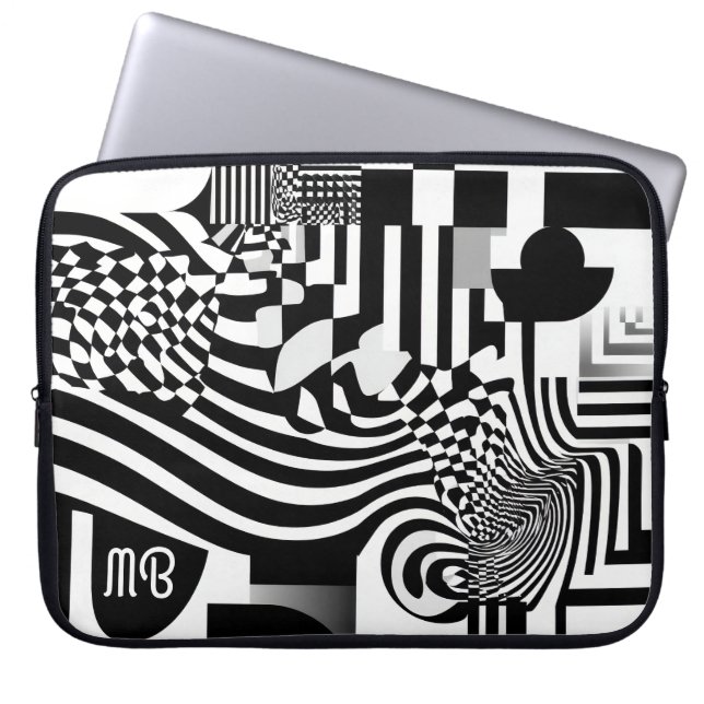 Modern Abstract Geometric Black White Pattern 15" Laptop Sleeve (Voorkant)