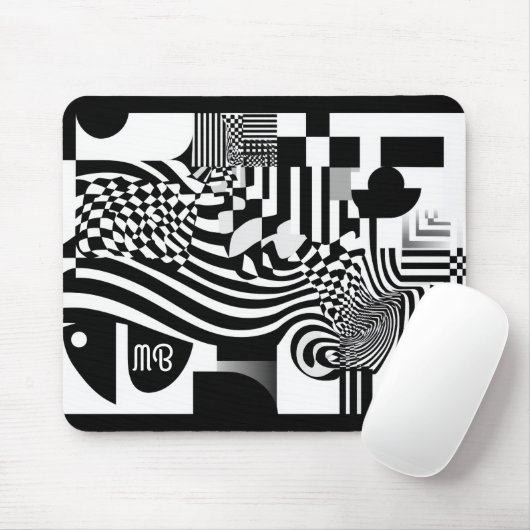 Modern Abstract Geometric Black White Pattern Muismat (Met muis)