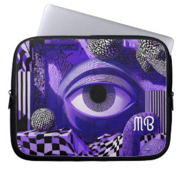 Modern Abstract Geometric Black White Purple 10" Laptop Sleeve