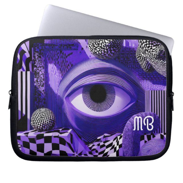 Modern Abstract Geometric Black White Purple 10" Laptop Sleeve (Voorkant)