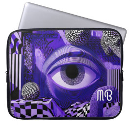 Modern Abstract Geometric Black White Purple 15" Laptop Sleeve