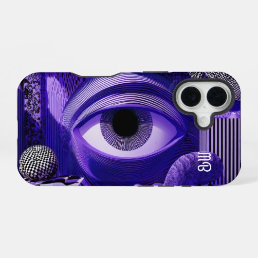 Modern Abstract Geometric Black White Purple Art iPhone 16 Hoesje (Achterkant horizontaal)