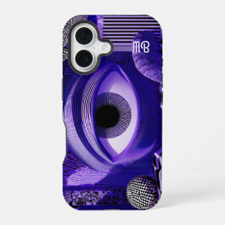 Modern Abstract Geometric Black White Purple Art iPhone 16 Hoesje