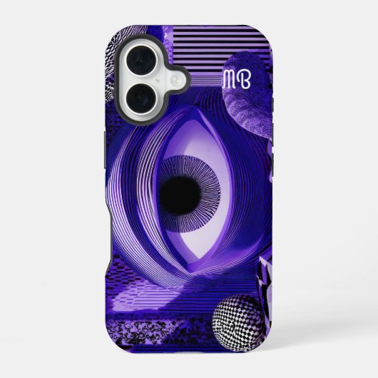 Modern Abstract Geometric Black White Purple Art iPhone 16 Hoesje (Achterkant)