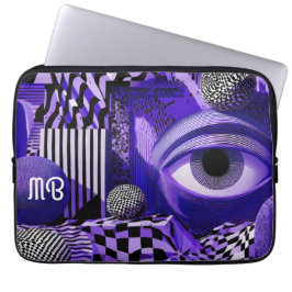 Modern Abstract Geometric Black White Purple Art Laptop Sleeve
