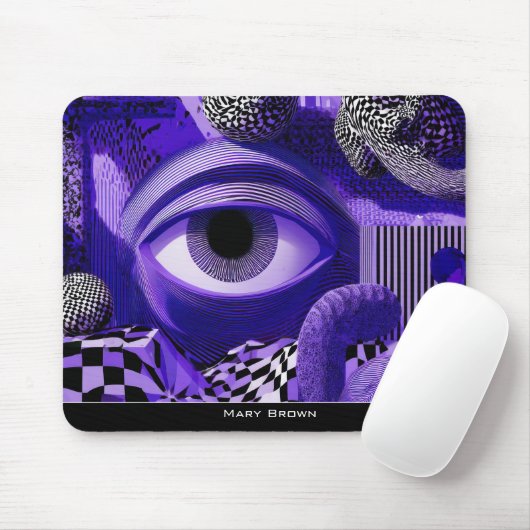 Modern Abstract Geometric Black White Purple Art Muismat (Met muis)