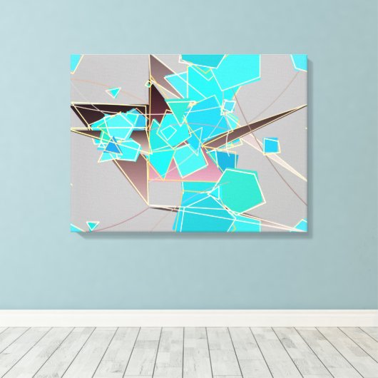 Modern Abstract - Geometric, Grey and Turquoise Canvas Afdruk (Insitu (Houten vloer))