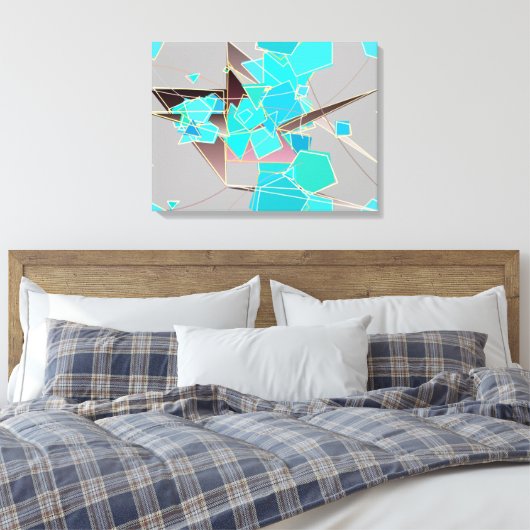 Modern Abstract - Geometric, Grey and Turquoise Canvas Afdruk (Insitu (Slaapkamer))