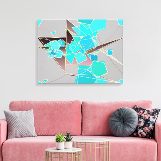 Modern Abstract - Geometric, Grey and Turquoise Canvas Afdruk (Insitu (Woonkamer))