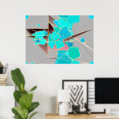 Modern Abstract - Geometric, Grey and Turquoise Poster (Thuiskantoor)