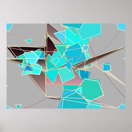 Modern Abstract - Geometric, Grey and Turquoise Poster (Voorkant)