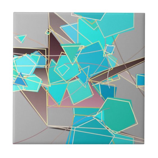 Modern Abstract - Geometric, Grey and Turquoise Tegeltje (Voorkant)