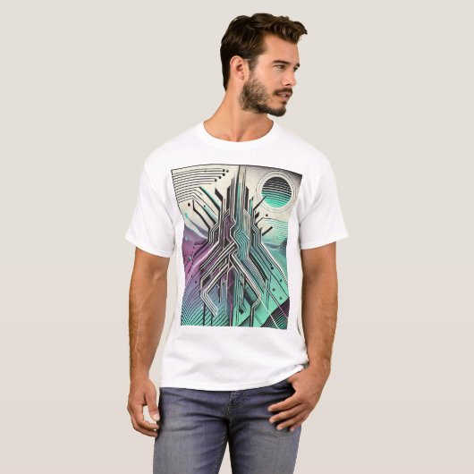 Modern Abstract Geometric Tree Tech Fusion T-shirt (Voorkant volledig)