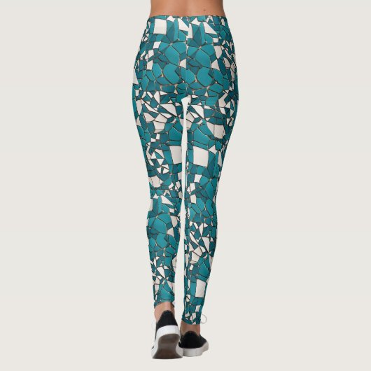 Modern Abstract geometrisch Blauwgroen versplinter Leggings (Achterkant)