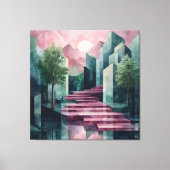 Modern Abstract geometrisch landschap roze en groe Canvas Afdruk (Voorkant)