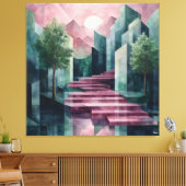 Modern Abstract geometrisch landschap roze en groe Canvas Afdruk (Insitu (Woonkamer))