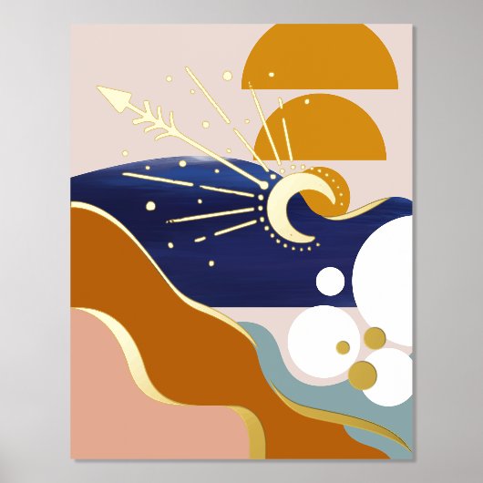 Modern Abstract geometrisch landschap zon en maan Folie Afdrukken (Voorkant)