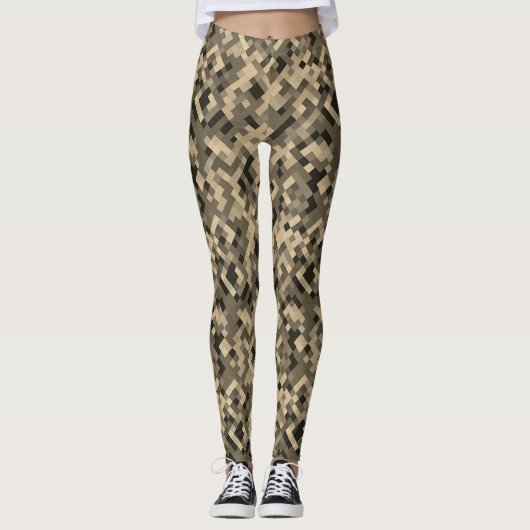 Modern Abstract geometrisch monochroom beige patro Leggings (Voorkant)