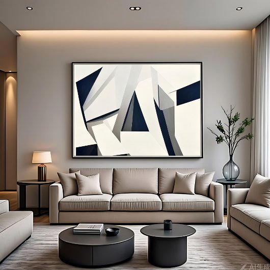 Modern Abstract Geometrisch Navy en Wit Canvas Afdruk