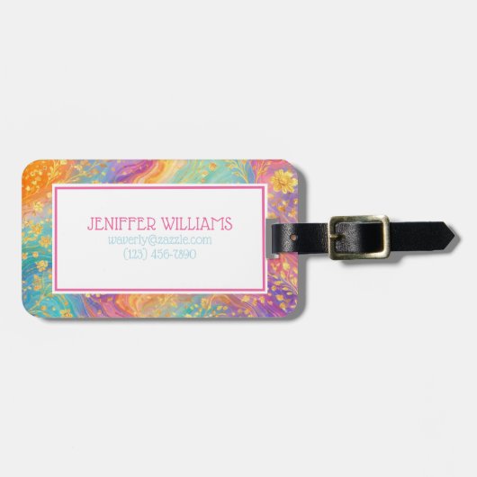 Modern Abstract Glitter Floral Monogram Design     Bagagelabel (Voorkant horizontaal)