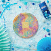 Modern Abstract Glitter Floral Monogram Design     Papieren Bordje (Feest)